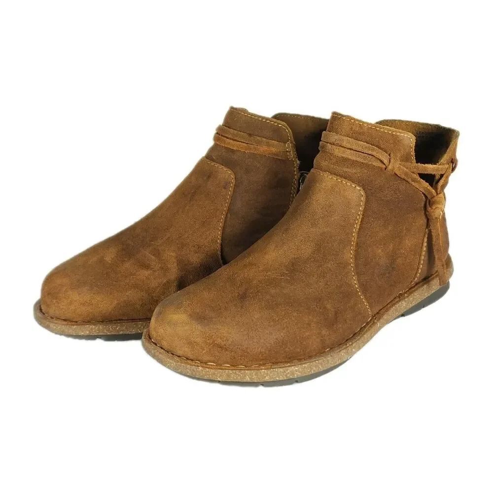 Born Women's Tarkiin US 11 Brown Distressed Suede Side Zip Ankle Boots Booties